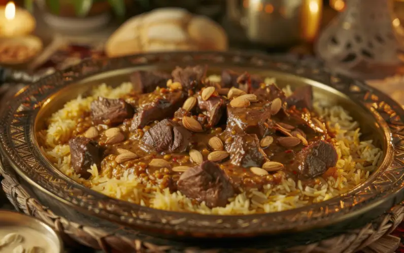 arabic-rice-with-beef-chunks-and-almonds-in-golden-platter.jpg