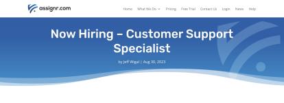 Join Assignr LLC as a Customer Support Specialist - $25/hr - Hamilton - Live Chat Support Agent listing