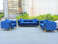 Blue Velvet Chesterfield Sofa Set with Gold/Golden Legs - Toronto - Furniture listing