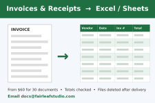 Invoices and Receipts to Excel Toronto - docs@fairleafstudio.com - Administrative Support listing in Toronto
